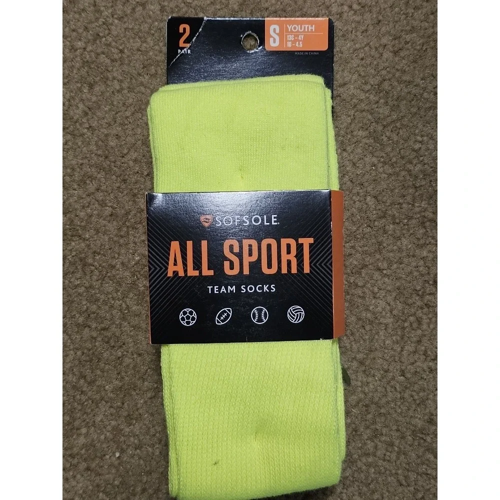 Sof Sole All-Sport Youth Team Socks - 2-Pack, Neon Yellow, Small